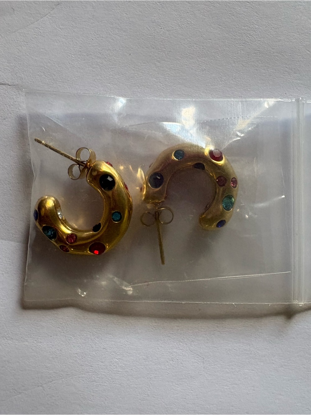 Gold Multicolor Stone Hoop Earrings - Women Jewelry